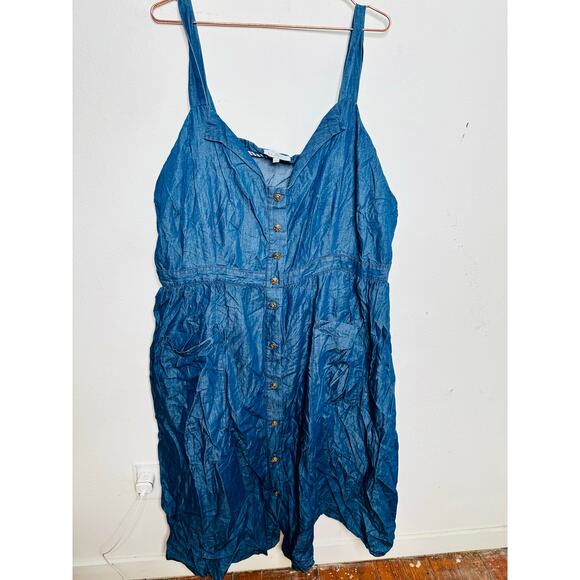 DRAPER JAMES X ELOQUII Denim Blue Chambray 100% Cotton Gold Button Dress sz 24 - Picture 3 of 15